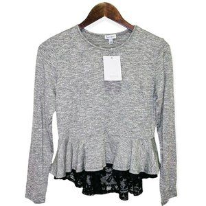 Love Fire Girls Big Long Sleeve Hacci Ruffled Lace Peplum Top Heather Gray